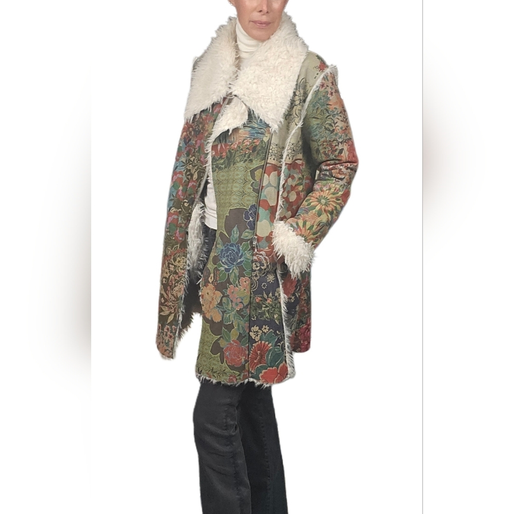 🎁HOLIDAY SPECIAL🎁JOHNNY WAS Sherpa Biya Floral Tapestry Faux Fur Lined Coat - Picture 3 of 16